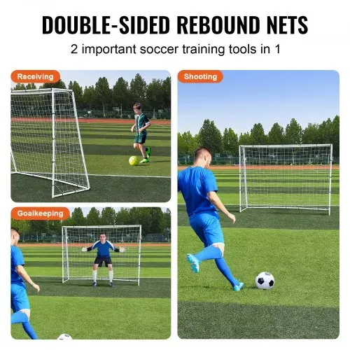 VEVOR Fußball Rebound Netze Tragbares Prellwand Fußball 242 x 92 x 184 cm, Rebounder Fußball Rückprallnetz Eisenrohr & PE-Netz Kinder & Jugendliche Verstellbar Fußballtor Rebounder Kicker Weiß – Bild 2