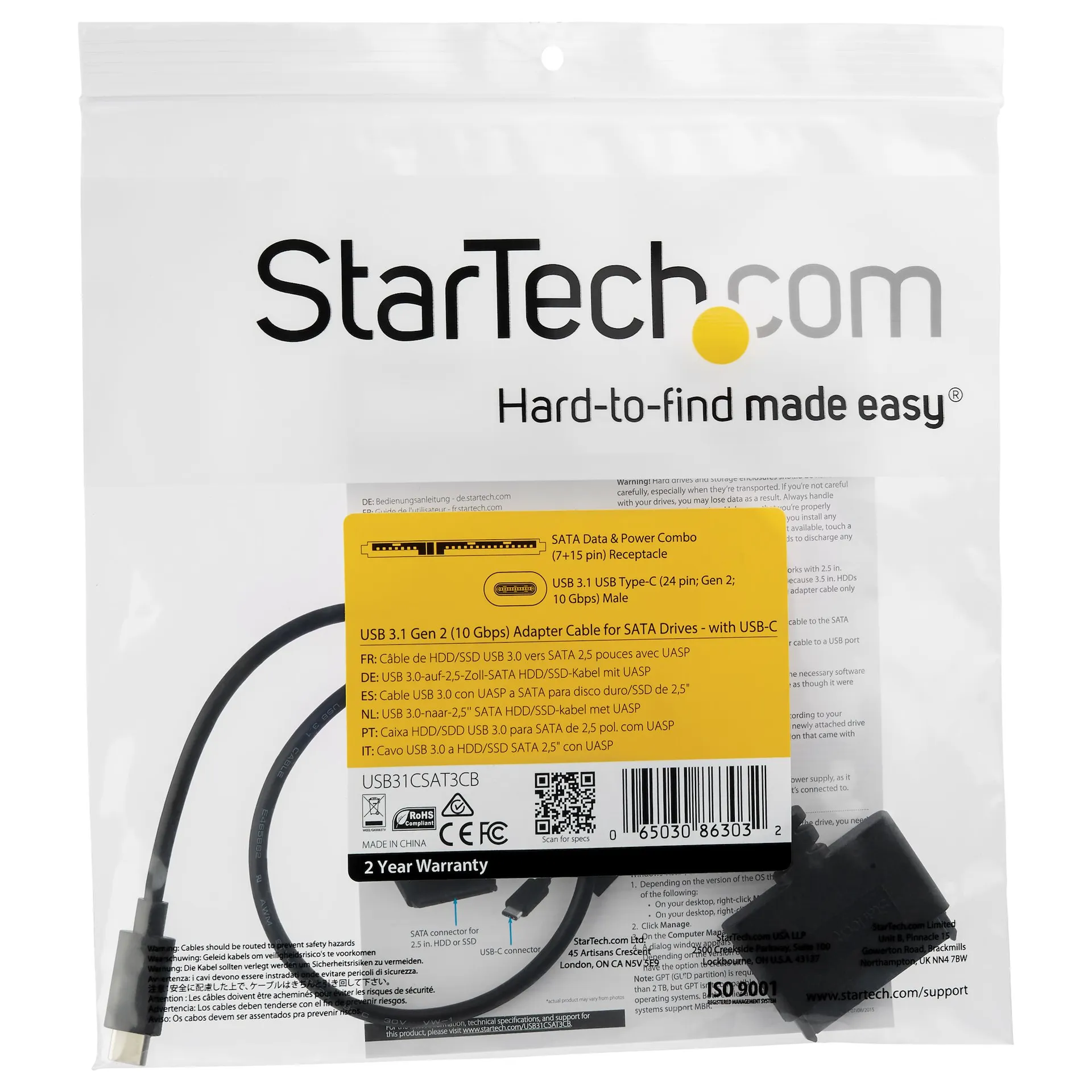 StarTech.com USB 3.1 (10 Gbit/s) Adapterkabel mit USB-C für 2,5" SATA Laufwerke – Bild 4