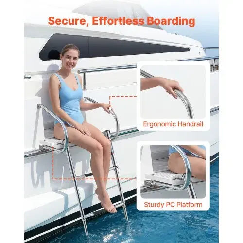 VEVOR Bootsleiter Ausziehbar, Badeleiter mit 3 Stufen Rutschfestem Pedal Handlauf & Plattform, 181 kg Belastbare Schwimmdeckleiter für Heckeinstieg, Teleskopleiter aus Edelstahl für Boote Docks Pool – Bild 3
