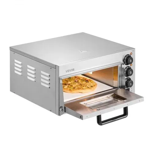 VEVOR Kommerzieller Pizzaofen für die Arbeitsplatte, 14-Zoll-Einzeldeckschicht, elektrischer Pizzaofen aus Edelstahl mit Stein und Griff, Mehrzweck-Pizzamaker für den Innenbereich zum Backen von Brezeln im Restaurant zu Hause – Bild 10