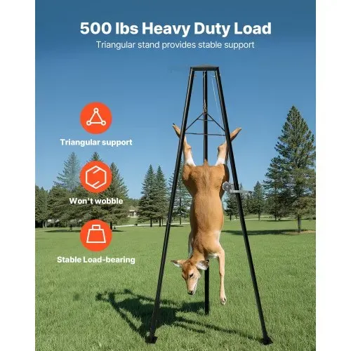 VEVOR Game Hoist, 227 kg Tragkraft, Jagd-Wildhebezeug mit Seilwinde und Gambrel, Wildaufhänger, Jagdspiel Zubehör zur Enthäutung und Reinigung von Jagdwild, 1300 x 1100 x 2750 mm, Schwarz VEVOR Game Hoist, 227 kg Tragkraft, Jagd-Wildhebezeug mit Seilwinde und Gambrel, Wildaufhänger, Jagdspiel Zubehör zur Enthäutung und Reinigung von Jagdwild, 1300 x 1100 x 2750 mm, Schwarz