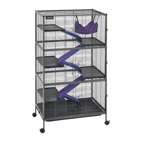 VEVOR Kleintierkäfig Metall Frettchenkäfig Kleintiergehege 80x52x149 cm, Frettchen Chinchillas Gleithörnchen Meerschweinchen & Kaninchen 6-Stöckig 13,97 mm Drahtabstand Feststellbare Schwenkrolle – Bild 9