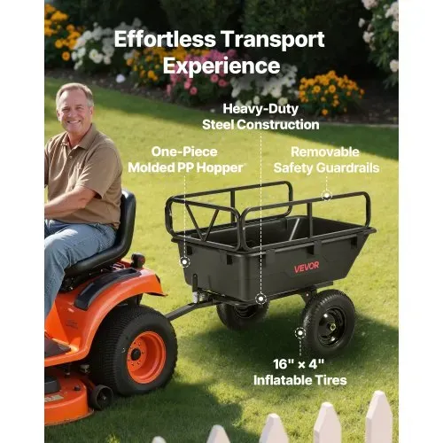 VEVOR Kippanhänger, 226,8 kg, ATV-UTV-Transportanhänger, Kippwagen zum Hinterherziehen mit 40,64 cm Reifen, Handzug oder Fußpedal, Hochleistungs-Hofanhänger für Rasenmäher, Traktor, Gartenabfälle – Bild 2