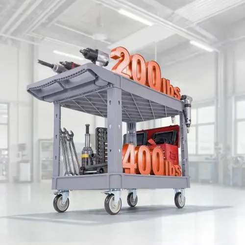 VEVOR Servicewagen Werkstattwagen Werkzeugwagen aus PP 1140x610x840 mm Grau, Rollwagen mit 250kg Tragkraft, Inkl. 2 Ebene 4 Rolle & Handgriff mit Ablagefach, Allzweckwagen für Garage Lager Werkstatt – Bild 7
