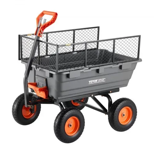 VEVOR Gartenwagen mit Kippfunktion, 544 kg Belastbarer Bollerwagen, 270° Drehbarer Transportwagen für Gartenarbeit aus Kunsttoff & Stahl mit 13 Zoll PU-Reifen & Metallzaun für Rasen, Kies & Schlamm – Bild 9