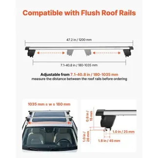 VEVOR 2 x Dachgepäckträger Querträger 75 kg Tragkraft, Abschließbare Dachträger für PKW SUV, Passend für Bündige Dachreling, 180-1035 mm Relingabstand, für Dachbox Kanu Fahrrad Transportkorb VEVOR 2 x Dachgepäckträger Querträger 75 kg Tragkraft, Abschließbare Dachträger für PKW SUV, Passend für Bündige Dachreling, 180-1035 mm Relingabstand, für Dachbox Kanu Fahrrad Transportkorb