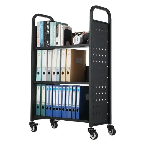 VEVOR Bücherwagen, 150 kg Tragkraft, Bibliothekswagen, 77 x 38 x 122 cm, einseitiges L-förmiges Bücherregal mit Doppelbremsrollen, Bücherregalwagen für Wohnzimmer, Büro, Schule, Schwarz – Bild 10
