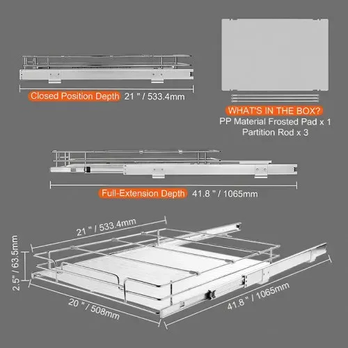 VEVOR ausziehbares Gewürzregal (460x533x85 mm) Spülschrankregal Küchenschrank, Schiebeschublade Waschbecken Gewürzregal Schrank Organizer Unterschrankregal 490x563x185 mm (Einbaumaße) – Bild 6