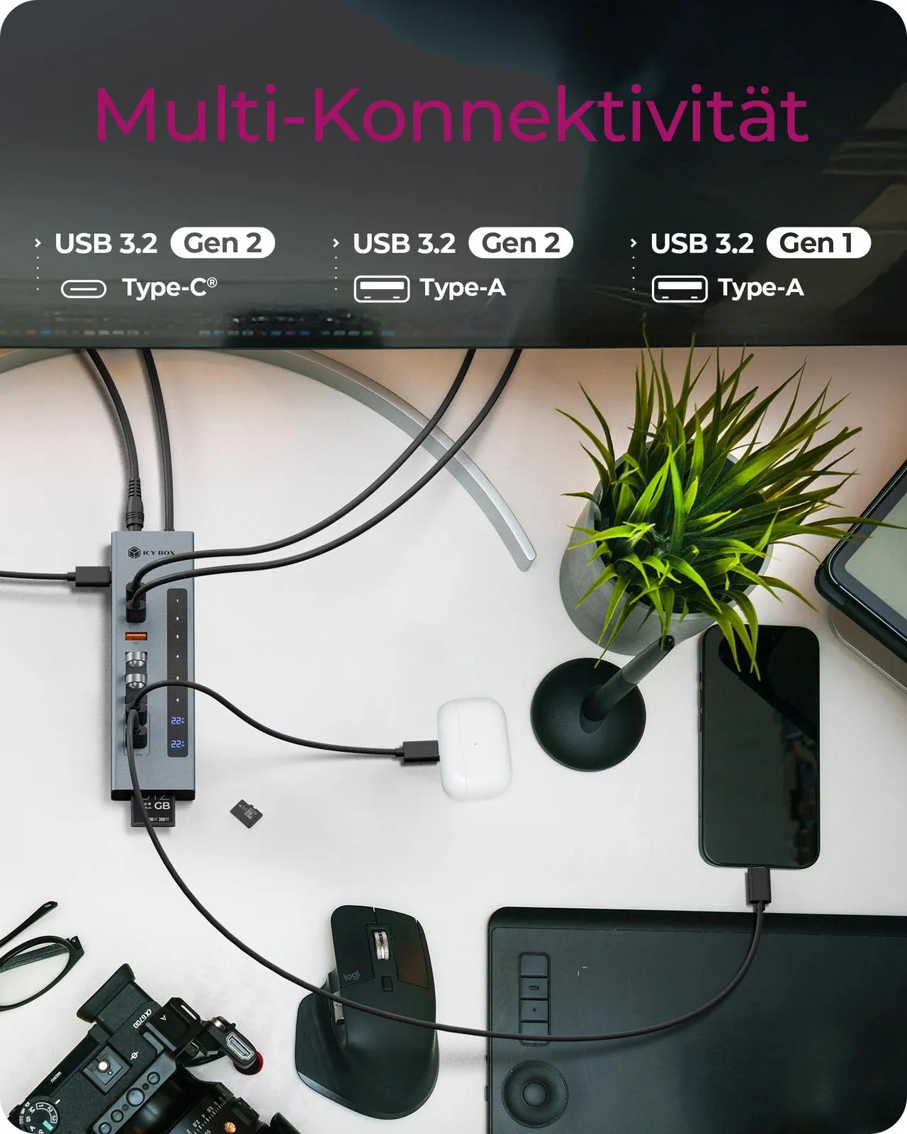 ICY BOX IB-HUB1742CR-C2PD, 11-in-1 HUB mit PD Ports und Cardreader, USB 3.2 Gen 2 10 Gbit/s – Bild 3