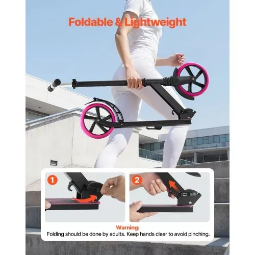 VEVOR Scooter (2 Räder) für Kinder ab 8 Jahren, Cityroller Kinderroller Straßenroller mit höhenverstellbarem Lenker & rutschfestem Deck & leichtem Rahmen, faltbarer Tretroller bis zu 100 kg, Pink – Bild 5