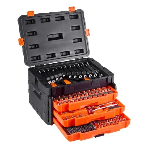 VEVOR Mechaniker-Werkzeugsatz Steckschlüsselsatz (450-tlg.) 6,4/9,5/12,7-mm-Antrieb, tiefe und Standard-Stecknüsse, SAE-metrisches Mechaniker-Werkzeugset mit Schraubenschlüsseln & Koffer – Bild 9