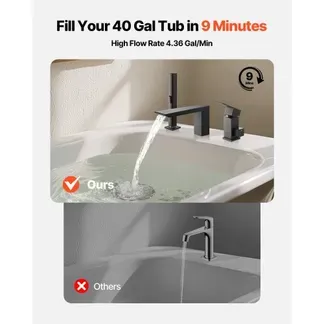 VEVOR römische Badewannenarmatur mit 3 Löchern, Wannenarmaturen-Set mit Handbrause & 1 Griff, Hochdurchfluss-Badewannenhahn mit doppelten Wasserflussoptionen Deckenmontage tropffrei VEVOR römische Badewannenarmatur mit 3 Löchern, Wannenarmaturen-Set mit Handbrause & 1 Griff, Hochdurchfluss-Badewannenhahn mit doppelten Wasserflussoptionen Deckenmontage tropffrei
