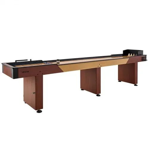 VEVOR Shuffleboard-Tisch 3,7 m 2-in-1 mit Bowling-Set und 8 Pucks Indoor, Shuffleboard mit Rustikaler Holzoptik, Kratzfester Spielfläche, Wachs und Bürste, für das Familienspielzimmer zu Hause – Bild 9