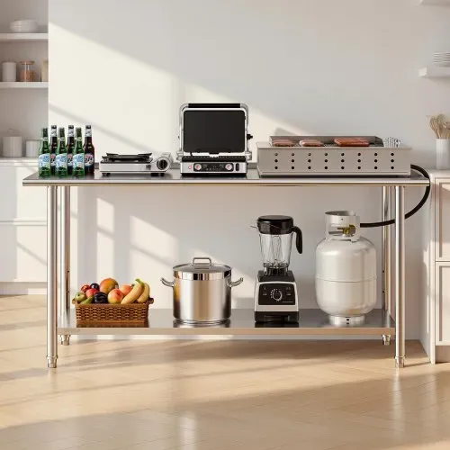 VEVOR Edelstahltisch Gastro 1829 x 610 x 894 mm, Verstellbarer Edelstahltisch mit Aufkantung, Arbeitstisch mit Grundboden für Restaurant Schwerlast Obere Ablage (263 kg) Untere Ablage (218 kg) – Bild 7