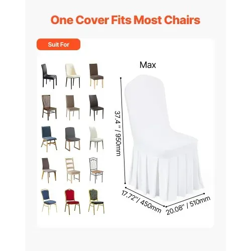 VEVOR Stuhlhussen Stuhlbezug mit flacher Vorderseite 30 Stk. waschbarer Stuhlüberzug aus Polyester-Spandex für Hochzeitsfeiern Esszimmerbankette, passend für Stühle (51 x 45 x 95 cm) Weiß – Bild 3