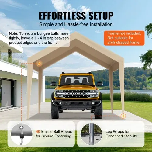 VEVOR Carport-Garagenzelt, 3 x 6 m, Garagendachzelt, wasserdicht und UV-geschützt, einfache Installation mit Spanngurten, beige (nur Dachabdeckung, Rahmen nicht im Lieferumfang enthalten) – Bild 4