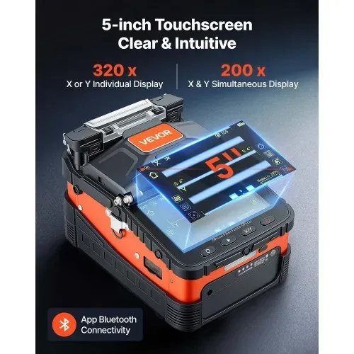 VEVOR Glasfaser-Spleißgerät LWL-Spleißgerät 6 Motoren 0,3µm Kernausrichtung, Fusionsspleißgerät mit VFL OPM für SM MM DS NZDS, 8s Spleißen, 18s Heizung, 5 Zoll Touchscreen, 3-in-1 Faserhalter, 5200mAh – Bild 3