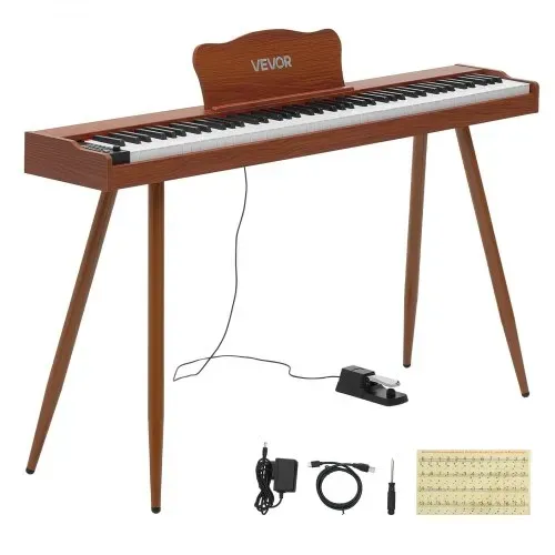 VEVOR Digitalpiano 88 Halbgewichtete Tasten in Standardgröße E-Piano Braun für Anfänger, 600 Klangfarben, 600 Rhythmen, USB, MIDI, Audioausgang, Kopfhörerbuchse, Sustain-Pedal und HiFi-Lautsprechern – Bild 8