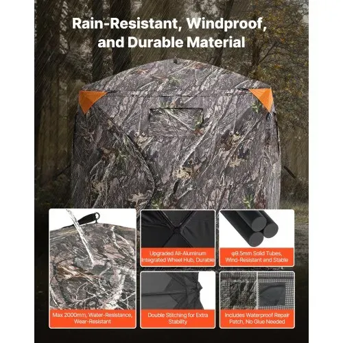 VEVOR Jagdzelt Jagdversteck Bodenzelt Pop-Up-Hirschversteck für 2–3 Personen zur Jagd mit Tragetasche, tragbares & belastbares Bodenversteck mit 3 horizontalen Fenstern 148 x 148 x 170 cm – Bild 3