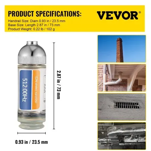 VEVOR 512HZ Sonde 8/5" und 1/4-20" Anschlüsse Starrer Abflussorter zum Auffinden und Erkennen kleiner Abwasserkanäle und Rohrleitungen, Silber – Bild 6