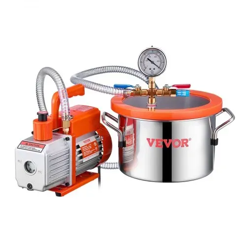 VEVOR 5,68 L Vakuumkammer und 3,5 CFM Pumpe, Edelstahlkammer, 1-stufiges Vakuumpumpen-Entgasungskammerset, mit Acryldeckel, Öl, 1,5 m Schlauch, Vacuum Pump Kit zum Entgasen von Harz-Silikon-Epoxiden – Bild 9