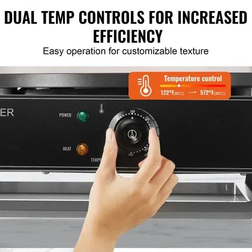 VEVOR elektrischer Crepemaker Crepe-Maschine mit Doppelkopf 6000 W flache Crepe-Grillplatte, Pfannkuchenherd aus Edelstahl, Cerealien-Pfannkuchenherd, Temperaturregelung (kein Stecker) – Bild 2