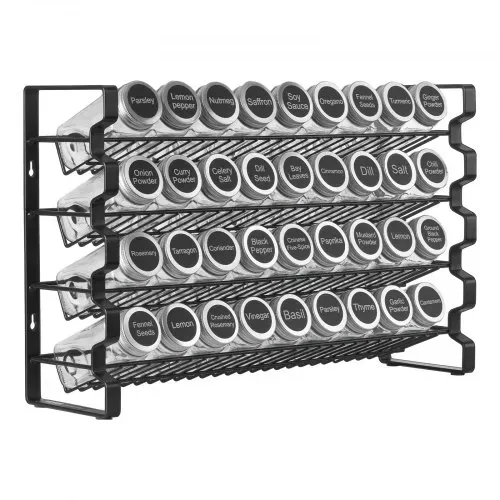VEVOR 4-stöckiges Gewürzregal Gewürzhalter mit 36 leeren Gewürzgläser & Gestell & Gewürzetiketten & Trichter-Komplettset, Gewürz-Organizer für Küchen Schrank Speisekammer (463 x 118 x 282 mm) – Bild 9