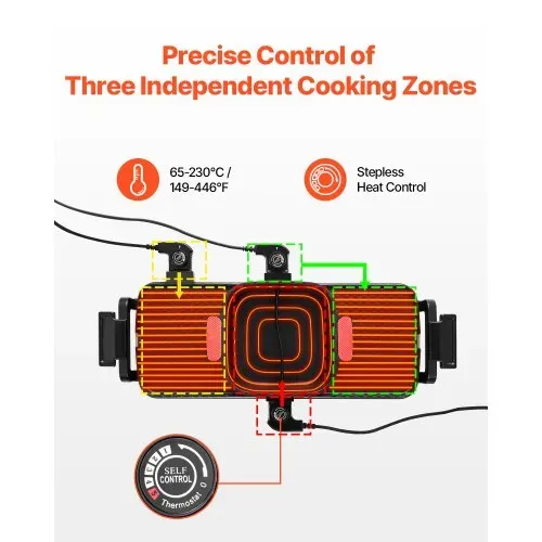 VEVOR Hot Pot 2300 W 2 in 1 elektrischer rauchfreier Grill abnehmbarer Shabu-Shabu-Topf mit Antihaft-Pfanne, separate doppelte Temperaturregelung, koreanischer Indoor BBQ Grill für 1–6 Personen – Bild 3