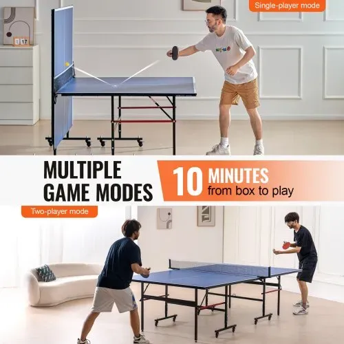 VEVOR Ping-Pong-Tisch, professionelles Tischtennisspiel, tragbarer MDF-Tischtennistisch für den Innenbereich, faltbarer Ping-Pong-Tisch mit Schnellklemmnetz und feststellbaren Rädern, einfacher Aufbau in 10 Minuten, 12 mm dicke Tischplatten – Bild 3