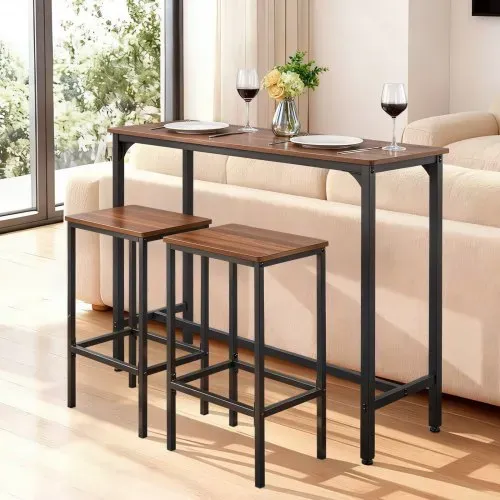 VEVOR Bartisch-Set (3-tlg.) mit 2 Barhocker & abgerundeten Kanten, rechteckiger Kneipentisch Stehtisch (120 x 40 x 90 cm), Bistrotisch Esstisch rustikales Braun Schwarz, geeignet für Büro Minibar – Bild 7