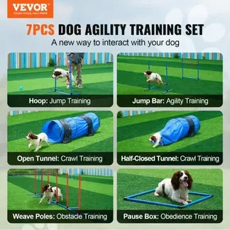 VEVOR Agility-Trainingsgerät für Hunde, 7-teiliges Set mit verstellbaren hohen Hürden, 6 Slalomstangen, 2 Tunneln, Sprungring, Pausenbox, 3 Frisbees, Pfeife, faltbarem Napf, Hindernisparcours-Set für Welpen mit 3 Taschen VEVOR Agility-Trainingsgerät für Hunde, 7-teiliges Set mit verstellbaren hohen Hürden, 6 Slalomstangen, 2 Tunneln, Sprungring, Pausenbox, 3 Frisbees, Pfeife, faltbarem Napf, Hindernisparcours-Set für Welpen mit 3 Taschen