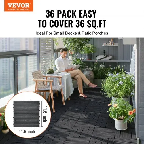 VEVOR Terrassenfliesen, 36er-Set, Balkonfliesen 30 x 30 cm, Klickfliesen, wasserdichter Kunststoff-Bodenbelag für den Außenbereich, Terrassenbodenbelag für Veranda, Pool, Balkon, Hinterhof, Dunkelgrau VEVOR Terrassenfliesen, 36er-Set, Balkonfliesen 30 x 30 cm, Klickfliesen, wasserdichter Kunststoff-Bodenbelag für den Außenbereich, Terrassenbodenbelag für Veranda, Pool, Balkon, Hinterhof, Dunkelgrau