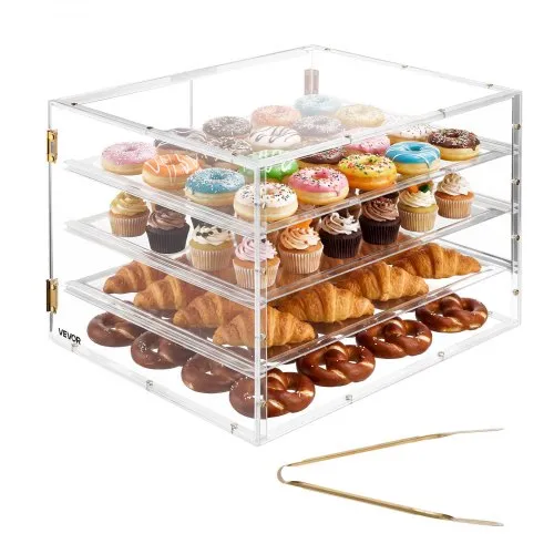 VEVOR Gebäckvitrine 4-stöckig, Gewerbliche Bäckereivitrine aus Transparentem Acryl, Thekenvitrine mit Magnetischer Rücktür & Abnehmbarer Trennwand für Kekse Desserts Donuts, 570 x 455 x 405 mm VEVOR Gebäckvitrine 4-stöckig, Gewerbliche Bäckereivitrine aus Transparentem Acryl, Thekenvitrine mit Magnetischer Rücktür & Abnehmbarer Trennwand für Kekse Desserts Donuts, 570 x 455 x 405 mm
