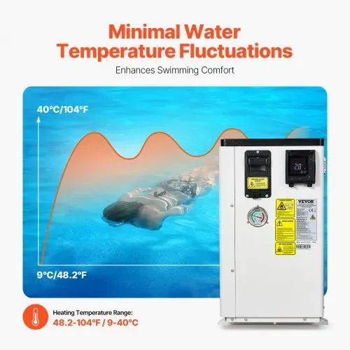 VEVOR Elektrische Pool-Wärmepumpe, 3,22–15,25kW Heizleistung, energiesparende Poolheizungen mit variabler Frequenz für 30–60m³ Aufstellpools, Heiz- und Kühlpool-Warmwasserbereiter AC 220–240V, 50Hz – Bild 2