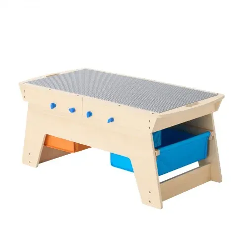 VEVOR Kindertisch 905 x 497 x 393 mm, Aktivitätstisch aus Holz, Mehrzweck-Spieltisch mit 200 Bausteinen und 3 Aufbewahrungsbehältern, Bausteintisch, Geschenk für Kinder ab 3 Jahren, Holzfarbe – Bild 10