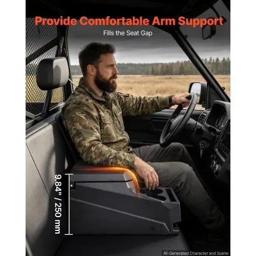 VEVOR Staufachbox Mittelkonsole für Polaris Ranger & Can-Am Defender 17–26, Abschließbare Aufbewahrungsbox aus HDPE mit Getränkehalter und Handyhalterung, Innenliegenden Abflusslöchern, Schwarz – Bild 2