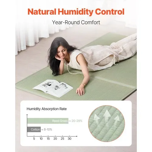 VEVOR japanische Tatami Matte faltbare japanische Tatami-Matratze 2032 x 1397 mm (natürliches Binsengras), Bodenmatratze mit rutschfester Rückseite, Futon-Matratze zum Schlafen Meditieren – Bild 3