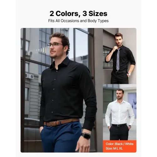 VEVOR Herrenhemd XL, Langarmhemd, knitterfrei, Freizeithemden, Bügelfrei, Businesshemden, weicher Stretch-Stoff für Business, Freizeit oder formelle Anlässe, Arbeit, Hochzeit, Abendessen, Schwarz – Bild 5