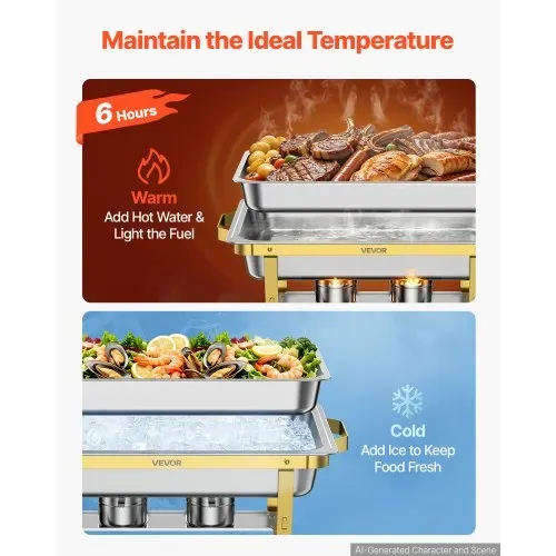 VEVOR Chafing Dish Set 4-tlg. Buffets je 8,52 L Edelstahl Warmhaltebehälter, Hochzeiten, Partys, Bankette, Faltbarer Ständer, 2 Behälter in Voller Größe und 4 Behälter in Halber Größe, Servierzange VEVOR Chafing Dish Set 4-tlg. Buffets je 8,52 L Edelstahl Warmhaltebehälter, Hochzeiten, Partys, Bankette, Faltbarer Ständer, 2 Behälter in Voller Größe und 4 Behälter in Halber Größe, Servierzange