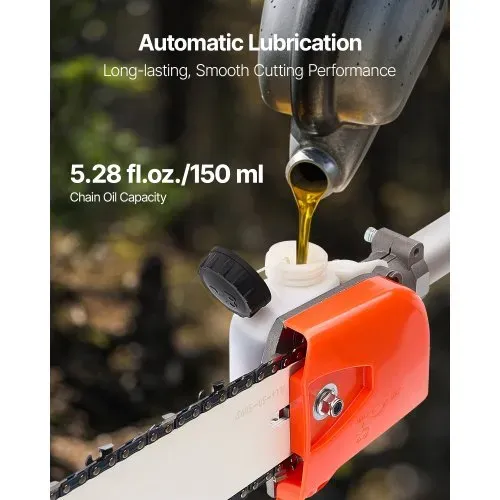 VEVOR Benzin Hochentaster, 2-Takt, 52 ccm, Motorsäge, Teleskopsäge mit 2,2–2,94 m ausziehbarer Stange, 35,6 cm Schwert, 850 ml Kraftstofftank, für kraftvolles sicheres sägen in hohen Baumkronen – Bild 4