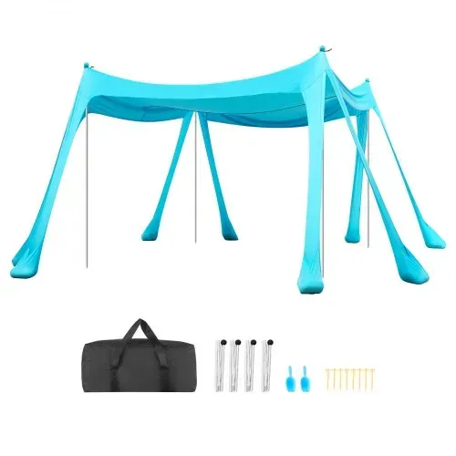 VEVOR Strandzelt mit Sonnenschutz (UPF 50+) 3 x 3 x 2 m, Strandmuschel mit Sandsäcken & Stützstangen & Sandschaufeln, Tragbares Sonnensegel für Familienausflüge Camping Angel Grün – Bild 8