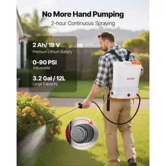 VEVOR Akku-Sprühgerät, 12 L, elektrischer Rücken-Drucksprüher, 2 einziehbare Stäbe und 5 Düsen, einstellbar 0–6 bar, 2 Stunden Laufzeit, tragbarer Pumpsprüher für Hof, Garten und Rasen VEVOR Akku-Sprühgerät, 12 L, elektrischer Rücken-Drucksprüher, 2 einziehbare Stäbe und 5 Düsen, einstellbar 0–6 bar, 2 Stunden Laufzeit, tragbarer Pumpsprüher für Hof, Garten und Rasen