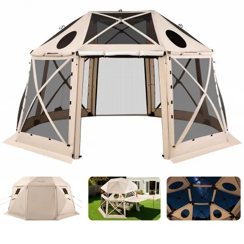 VEVOR Pop-up-Pavillon, 4,57 x 4,57 m, 13-seitiges, kugelförmiges Campingzelt mit abnehmbarem Dach und Tragetasche, 360°-Belüftung, Sonnenschutz, Partyzelt für 12–15 Personen, Beige VEVOR Pop-up-Pavillon, 4,57 x 4,57 m, 13-seitiges, kugelförmiges Campingzelt mit abnehmbarem Dach und Tragetasche, 360°-Belüftung, Sonnenschutz, Partyzelt für 12–15 Personen, Beige