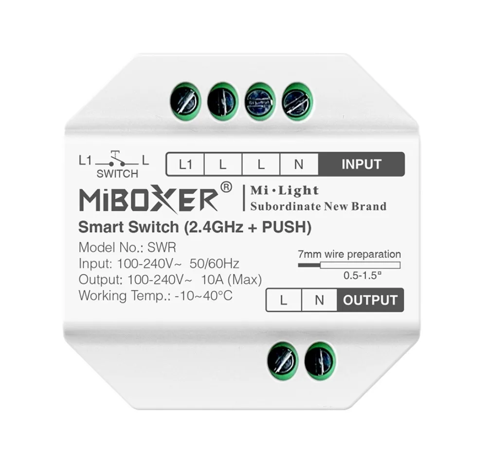 MiBoxer SWR Smart Switch 2,4G + Push – Funk-Schaltermodul (Tuya kompatibel) MiBoxer SWR Smart Switch 2,4G + Push – Funk-Schaltermodul (Tuya kompatibel)