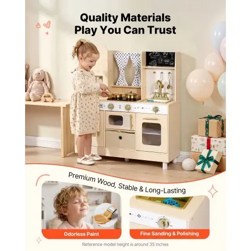 VEVOR Spielküche für Kinder, Moderne Kinderküche mit Licht & Sound, Holzküche mit Herd Backofen Spüle Mikrowelle Eisspender & Getränkespender, Küchenspielzeug mit Kochset für Kinder ab 3 Jahren, Beige VEVOR Spielküche für Kinder, Moderne Kinderküche mit Licht & Sound, Holzküche mit Herd Backofen Spüle Mikrowelle Eisspender & Getränkespender, Küchenspielzeug mit Kochset für Kinder ab 3 Jahren, Beige