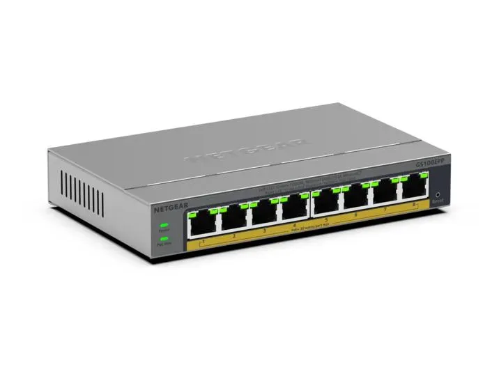 NETGEAR GS108EPP Unmanaged Gigabit Ethernet (10/100/1000) Power over Ethernet (PoE) Desktop-/Wandmontage Grau NETGEAR GS108EPP Unmanaged Gigabit Ethernet (10/100/1000) Power over Ethernet (PoE) Desktop-/Wandmontage Grau