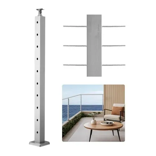 VEVOR Kabelgeländerpfosten, 91,4x5x5cm Stahl-Deckgeländerpfosten mit horizontalen & vorgebohrten Löchern, SUS304 Edelstahl, mit gebogener Halterung, 1 Stk., Silber, 1JZLGZXYS91466KZK001V0 VEVOR Kabelgeländerpfosten, 91,4x5x5cm Stahl-Deckgeländerpfosten mit horizontalen & vorgebohrten Löchern, SUS304 Edelstahl, mit gebogener Halterung, 1 Stk., Silber, 1JZLGZXYS91466KZK001V0