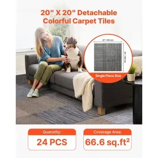 VEVOR Teppichfliesen 500 x 500 x 6 mm, 24er-Pack, selbstklebender Teppichboden mit Fläche von 6,2 m², Teppich Bodenbelag, einfacher DIY-Austausch für Wohnzimmer und Büro, mehrfarbig VEVOR Teppichfliesen 500 x 500 x 6 mm, 24er-Pack, selbstklebender Teppichboden mit Fläche von 6,2 m², Teppich Bodenbelag, einfacher DIY-Austausch für Wohnzimmer und Büro, mehrfarbig