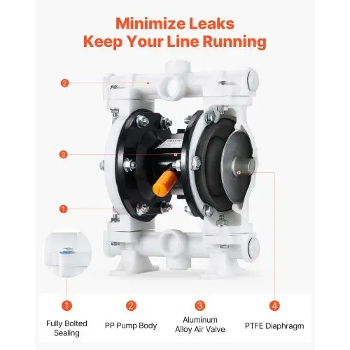 VEVOR Druckluft-Doppelmembranpumpe, 16,64L/min, 38,1 mm Einlass & Auslass, pneumatische Altöl-Transferpumpe, max. 100 PSI, Polypropylengehäuse, luftbetrieben für Diesel, Fett, Kerosin, Benzin VEVOR Druckluft-Doppelmembranpumpe, 16,64L/min, 38,1 mm Einlass & Auslass, pneumatische Altöl-Transferpumpe, max. 100 PSI, Polypropylengehäuse, luftbetrieben für Diesel, Fett, Kerosin, Benzin