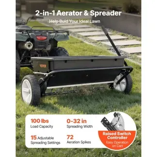 VEVOR Anhänger Rasenlüfter 81 cm Streubreite, Streuwagen mit Universalkupplung, Gartensämaschine & Bodenbelüfter mit 45 kg Kapazität & 10 Zoll Rädern, Vertikutierer für ATVs & UTVs VEVOR Anhänger Rasenlüfter 81 cm Streubreite, Streuwagen mit Universalkupplung, Gartensämaschine & Bodenbelüfter mit 45 kg Kapazität & 10 Zoll Rädern, Vertikutierer für ATVs & UTVs